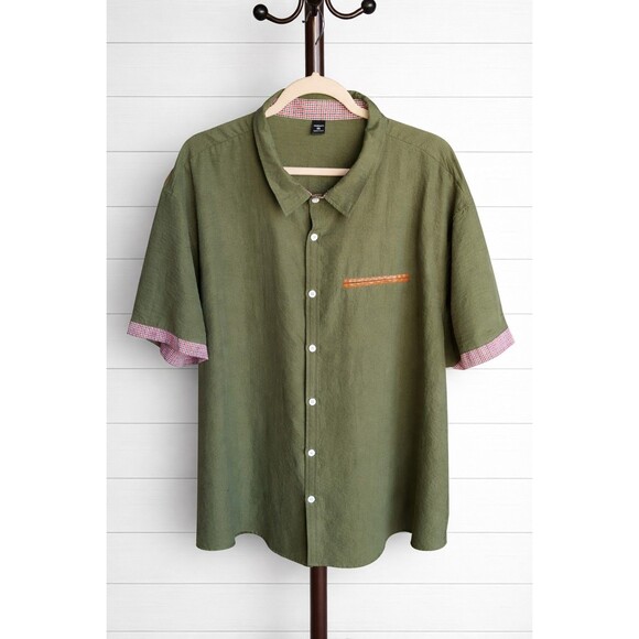 Other - Manfinity Olive Green Short Sleeve Button down with Leather Detail 3X(6X)